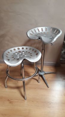 duo tabourets industriel  galvanise  pivotant  assise mais n