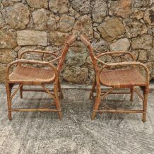 Paire de fauteuils en rotin Audoux Minet 1960