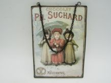 carte postale publicitaire chocolat Suchard sous verre