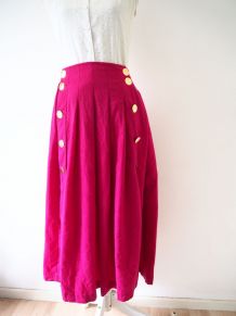 Longue jupe plissée en laine rose fuchsia vintage 70's