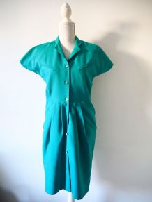 Robe fourreau boutonnée bleu vert turquoise vintage 80's