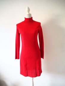 Robe pull col roulé rouge vif vintage 70's