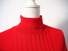 Robe pull col roulé rouge vif vintage 70's