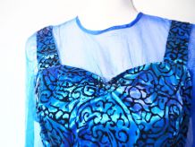 Robe longue de soirée taffetas moiré et décolleté en moussel