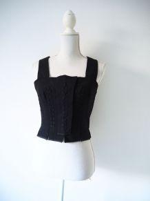 Corsage dirndl bavarois autrichien en laine noire vintage