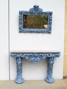 Miroir biseauté sur console et marbre, Rococo