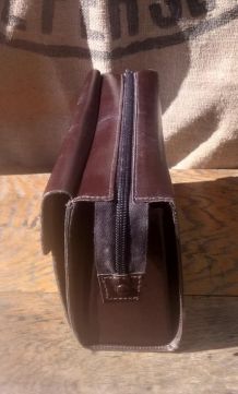 Trousse de toilette vintage en cuir véritable "Le Tanneur" 