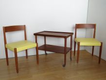 Paire de chaise en teck, skaï jaune, made in dannemark