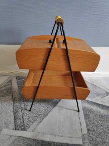 travailleuse vintage en bois  compartiments scoubidou jaune