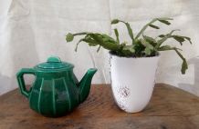Ancienne théière de bistrot en céramique verte 