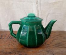 Ancienne théière de bistrot en céramique verte 