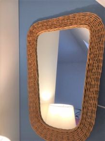 Miroir rétroviseur osier vintage 65cm x 43cm  