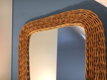Miroir rétroviseur osier vintage 65cm x 43cm  