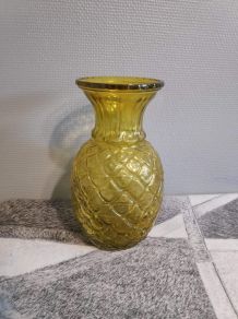 vase ananas en verre jaune orangé