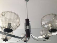 SUSPENSION VINTAGE CHROME ET 5 globes  VERRE 