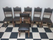 Lot 6 chaises Henri II  cuir et bois
