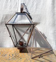 Ancienne suspension lanterne en verre et en laiton 