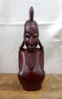 Grand buste de femme en bois sculpté - Art  africain