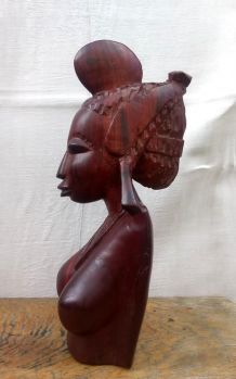 Grand buste de femme en bois sculpté - Art  africain