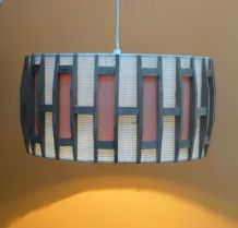 ABAT-JOUR vintage années 70 tissu &amp;amp; bois⎥⎥orange blanc cassé