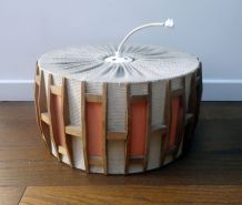 ABAT-JOUR vintage années 70 tissu &amp;amp; bois⎥⎥orange blanc cassé