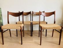 Suite de 4 chaises scandinaves palissandre &amp;amp; corde Glyngøre 