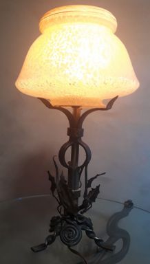 lampe fer forgé martelé avec spiral et torsades 1920  art de