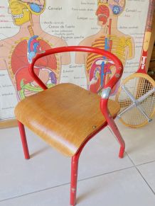Chaise écolier enfant vintage Hitier Jacques rouge