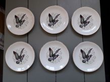 6 assiettes GIEN décor oiseau