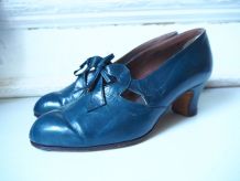 Chaussures derbies à talon en cuir bleu canard vintage 30's