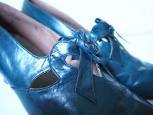Chaussures derbies à talon en cuir bleu canard vintage 30's