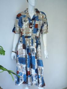 Robe chemise midi boutonnée motif patchwork vintage 80's