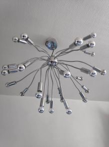 lustre spoutnik 24 feux en métal chromé tentacules flexibles
