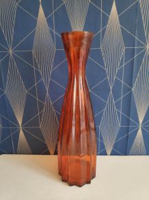 vase en verre épais plissé vintage orange