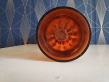 vase en verre épais plissé vintage orange
