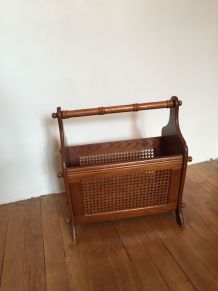 Porte revues vintage années 30 cannage et bois brun