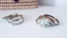 3 bracelets jonc en nacre  turquoise et laiton  vintag