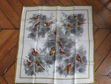 Foulard vintage neuf, motif moineaux