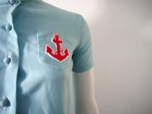 Robe navy babydoll plissée bleu clair vintage 60's