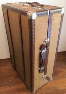 Malle voyage 48 H cuir, lin, bois 1900