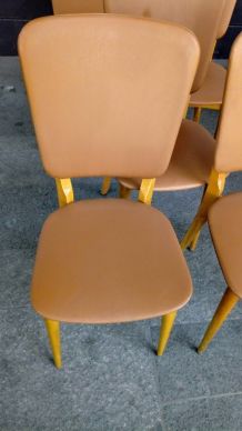 6 Chaises skaï marron doré des années 50