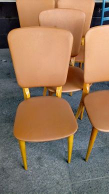 6 Chaises skaï marron doré des années 50