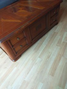 Table basse merisier massif avec bar