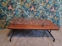 table basse vintage des années 70 bois, verre et métal