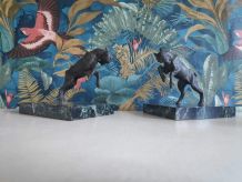 serre-livres bouquetins anciens, base en beau marbre noir 