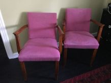 Paire de fauteuil bridge Art déco velours rose