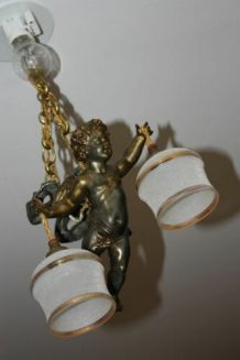 ANCIEN ANTIQUE LUSTRE ,SUSPENSION EN BRONZE DORÉ XIXè,ANGE,C