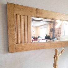 Miroir ancien biseauté, cadre chêne 