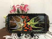 Grand plat à cake Vallauris vintage en faïence émaillée