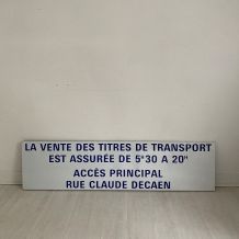 Plaque de métro parisien "Vente de Tickets"